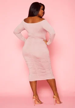 Plus Size Off Shoulder Cross Wrap Midi Dress -Asoph Fashion Shop 2021111 004 4