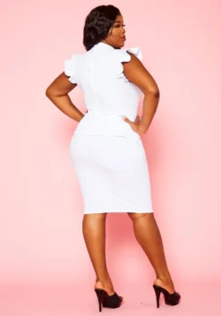 Plus Size Tie Front Ruffle Trim Sleeveless Dress -Asoph Fashion Shop 2021123 002 3