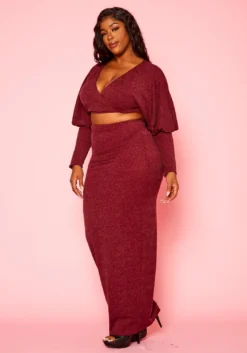 Plus Size Ribbed Knit Crop Top & Skirt Set -Asoph Fashion Shop 2021132 002 2