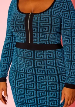 Plus Size Shimmer Greek Key Print Bodycon Dress 11 Plus Size Shimmer Greek Key Print Bodycon Dress -Asoph Fashion Shop 2021134 001 5