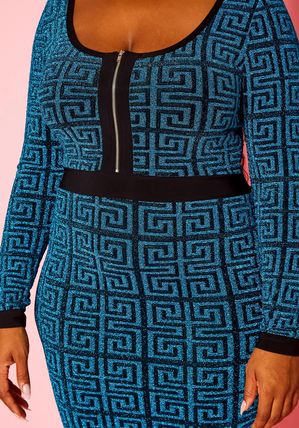 Plus Size Shimmer Greek Key Print Bodycon Dress 6 Plus Size Shimmer Greek Key Print Bodycon Dress - Image 6