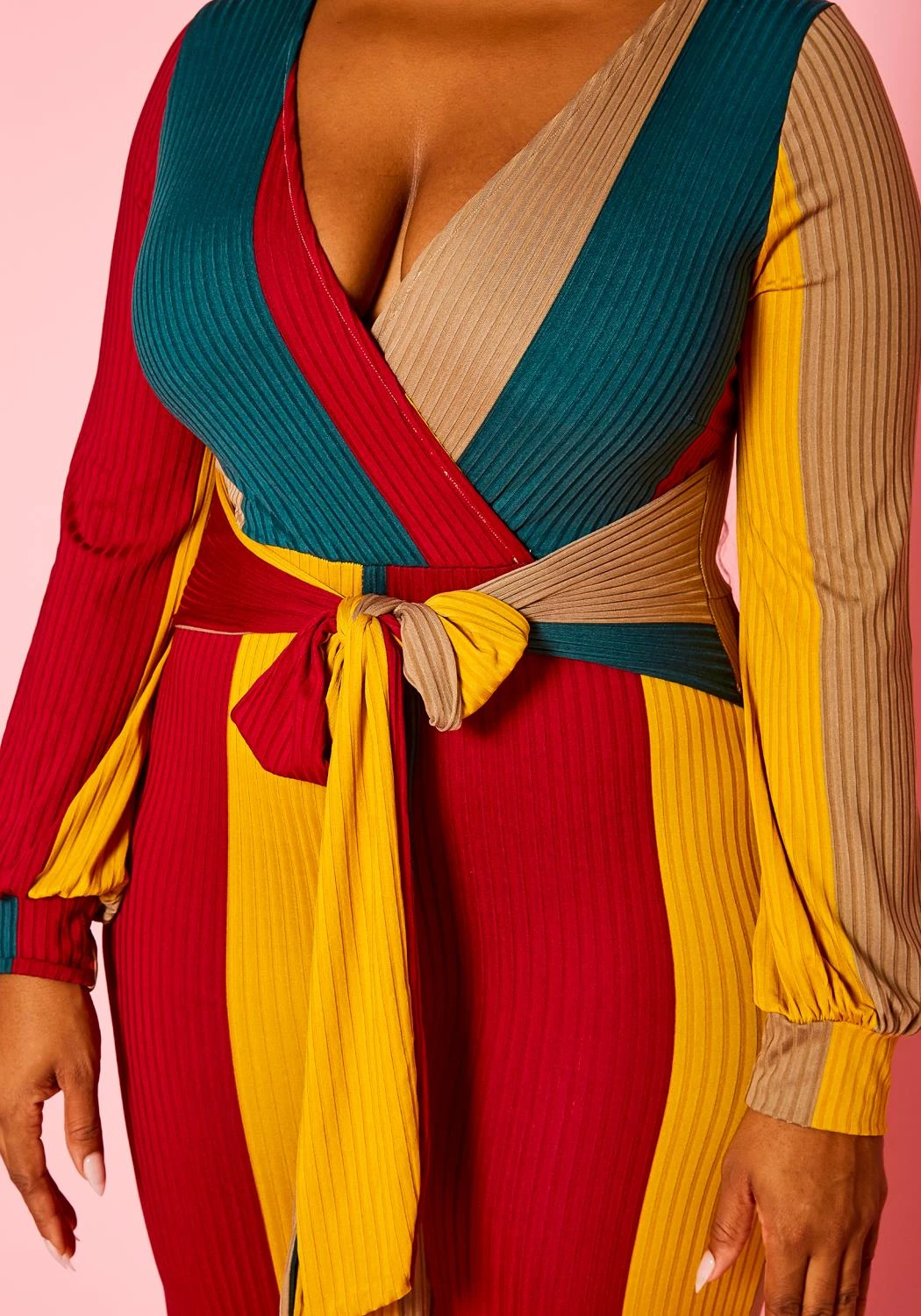 Plus Size Color Block Long Sleeve Jumpsuit 5 Plus Size Color Block Long Sleeve Jumpsuit - Image 5