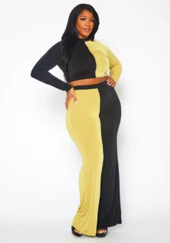 Plus Size Color Block Long Sleeve Top & Pants Set -Asoph Fashion Shop 2021139 002 2