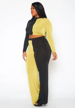 Plus Size Color Block Long Sleeve Top & Pants Set -Asoph Fashion Shop 2021139 002 3