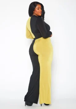 Plus Size Color Block Long Sleeve Top & Pants Set -Asoph Fashion Shop 2021139 002 4