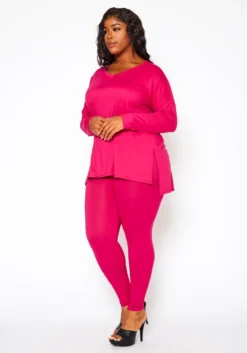 Plus Size V Neck Long Sleeve Top & Legging Set -Asoph Fashion Shop 2021142 003 3