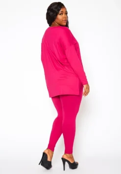 Plus Size V Neck Long Sleeve Top & Legging Set -Asoph Fashion Shop 2021142 003 4