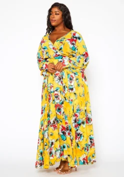 Plus Size Floral Print Flare Maxi Dress -Asoph Fashion Shop 2021146 001 3