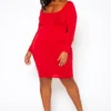 Plus Size Scoop Neck Long Sleeve Mini Dress