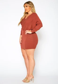 Plus Size Ribbed Knit Dolman Sleeve Mini Dress -Asoph Fashion Shop 2021158 002 3