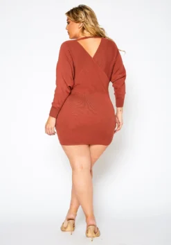 Plus Size Ribbed Knit Dolman Sleeve Mini Dress -Asoph Fashion Shop 2021158 002 4