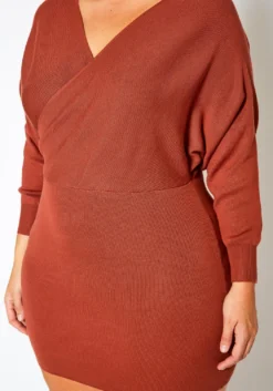 Plus Size Ribbed Knit Dolman Sleeve Mini Dress -Asoph Fashion Shop 2021158 002 5