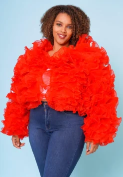 Plus Size Organza Tiered Ruffle Long Sleeve Jacket -Asoph Fashion Shop 2021170 003 3