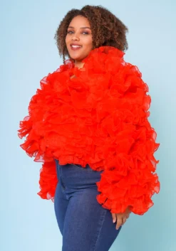 Plus Size Organza Tiered Ruffle Long Sleeve Jacket -Asoph Fashion Shop 2021170 003 4