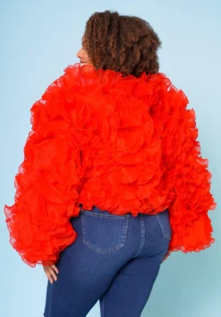 Plus Size Organza Tiered Ruffle Long Sleeve Jacket -Asoph Fashion Shop 2021170 003 5