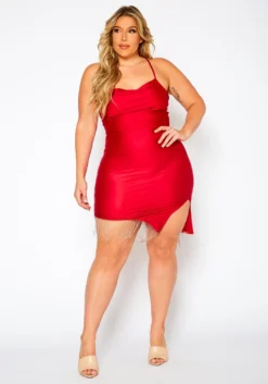 Plus Size Tassel Hem Bodycon Mini Dress