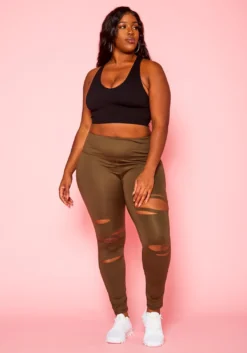 Plus Size High Waist Slit Hem Leggings -Asoph Fashion Shop 2021187 002 1