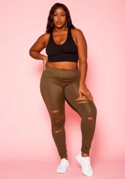 Plus Size High Waist Slit Hem Leggings