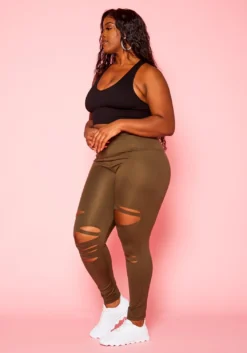 Plus Size High Waist Slit Hem Leggings -Asoph Fashion Shop 2021187 002 3