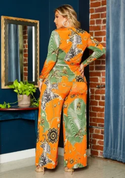 Plus Size Multi Pattern Long Sleeve Top & Pants Set -Asoph Fashion Shop 2021190 001 3