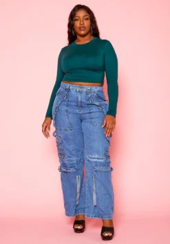 Plus Size High Waist Cargo Denim Jeans -Asoph Fashion Shop 2021244 002 0