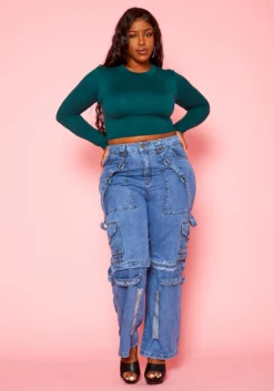 Plus Size High Waist Cargo Denim Jeans