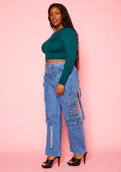 Plus Size High Waist Cargo Denim Jeans -Asoph Fashion Shop 2021244 002 3