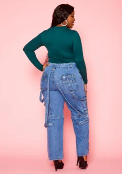 Plus Size High Waist Cargo Denim Jeans -Asoph Fashion Shop 2021244 002 4