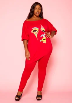 Plus Size Graphic Print Two Piece Set