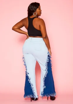 Plus Size Fringe Hem Color Block Flared Jeans -Asoph Fashion Shop 2021265 001 4