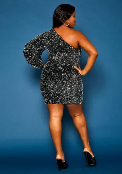 Plus Size One Shoulder Sequin Mini Dress -Asoph Fashion Shop 2021266 001 5