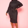 Plus Size Super Soft Turtleneck Ribbed Knit Midi Dress