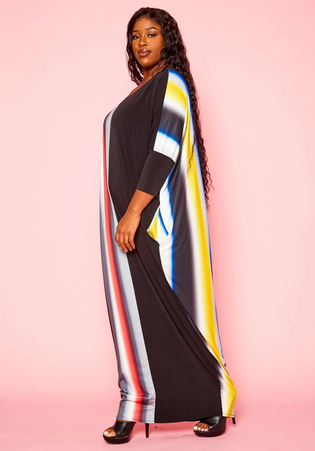 Plus Size Gradient Pattern Splice Flare Maxi Dress 2 Plus Size Gradient Pattern Splice Flare Maxi Dress - Image 2