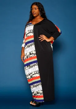 Plus Size Multi Pattern Splice Flare Maxi Dress -Asoph Fashion Shop 2021275 001 4
