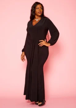 Plus Size Long Sleeve Mermaid Flare Gown -Asoph Fashion Shop 2021276 001 1