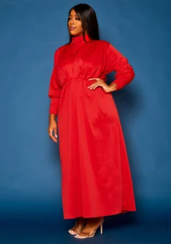 Plus Size Ruched Design Fit & Flare Maxi Dress -Asoph Fashion Shop 2021277 002 2