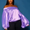 Plus Size Off Shoulder Puffy Sleeve Top