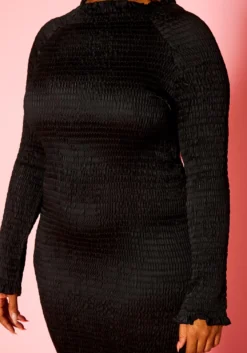 Plus Size Smocked High Neck Long Sleeve Maxi Dress -Asoph Fashion Shop 2021285 001 4