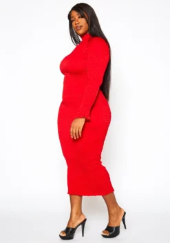 Plus Size Smocked High Neck Long Sleeve Maxi Dress -Asoph Fashion Shop 2021285 002 2