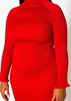 Plus Size Smocked High Neck Long Sleeve Maxi Dress -Asoph Fashion Shop 2021285 002 4