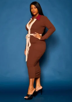 Plus Size Ribbed Knit Color Trim Midi Dress -Asoph Fashion Shop 2021288 001 3