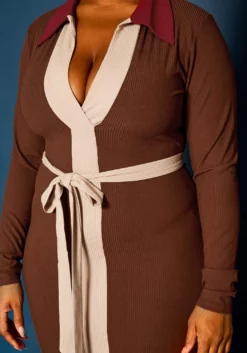 Plus Size Ribbed Knit Color Trim Midi Dress -Asoph Fashion Shop 2021288 001 4