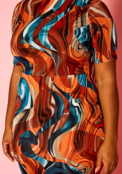 Plus Size Rustic Teal Pattern Flare Dress -Asoph Fashion Shop 2021295 001 4