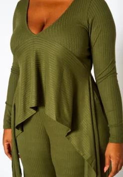 Plus Size Ribbed Knit Longline Top & Pants Set -Asoph Fashion Shop 2021298 002 4