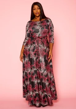 Plus Size Fuchsia Leopard Print Fit & Flare Maxi Dress -Asoph Fashion Shop 2021305 001 1