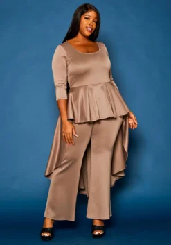 Plus Size High Low Peplum Top & Pants Set -Asoph Fashion Shop 2021307 001 1