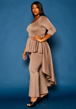 Plus Size High Low Peplum Top & Pants Set -Asoph Fashion Shop 2021307 001 3