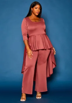 Plus Size High Low Peplum Top & Pants Set -Asoph Fashion Shop 2021307 002 0