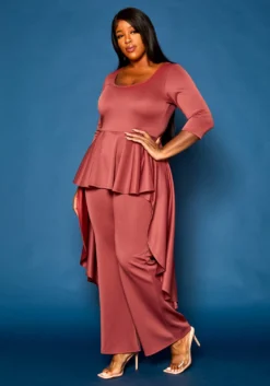 Plus Size High Low Peplum Top & Pants Set -Asoph Fashion Shop 2021307 002 3