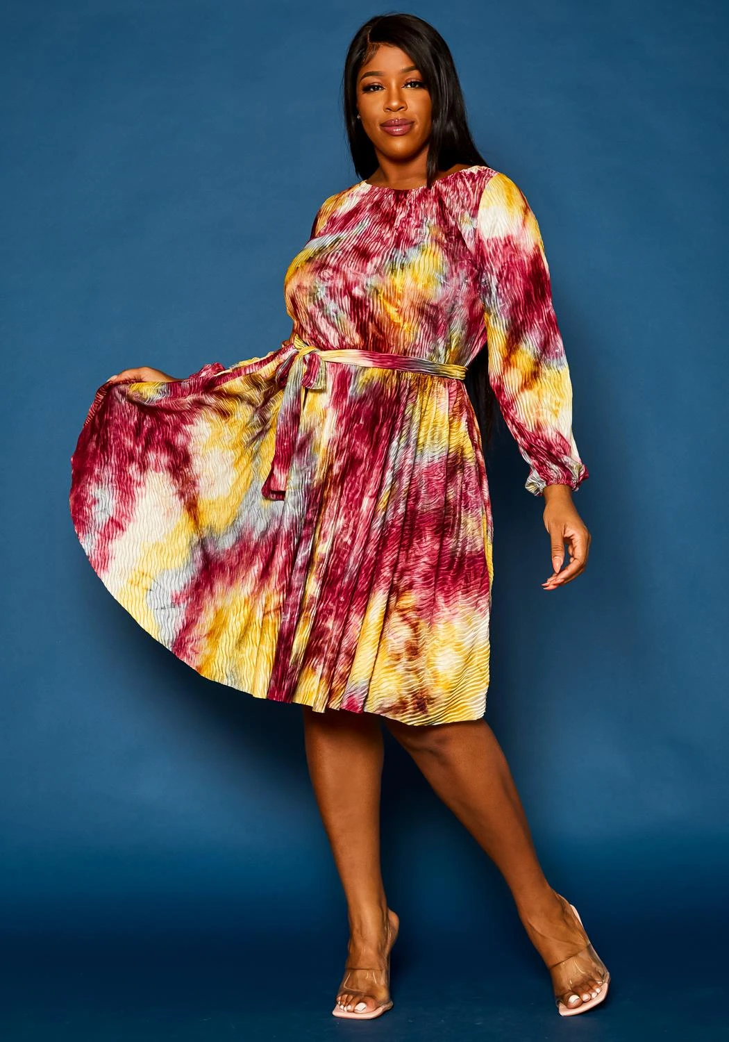 Plus Size Tie Dye Fit & Flare Pleated Dress 1 Plus Size Tie Dye Fit & Flare Pleated Dress